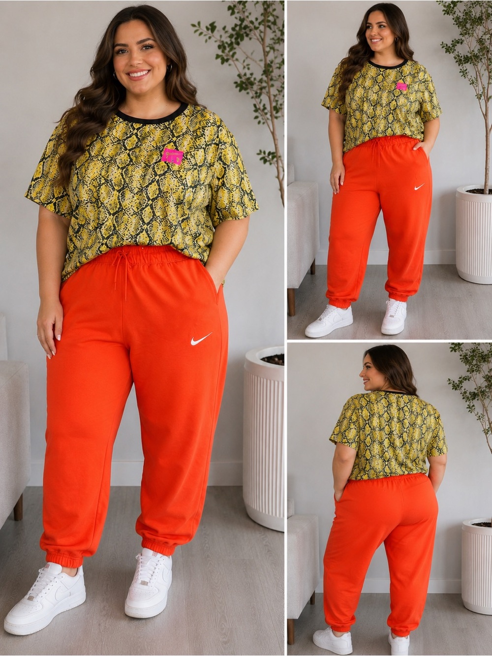 Nike women’s large -Orange Sweatpants with Elastic Waist with shirt set